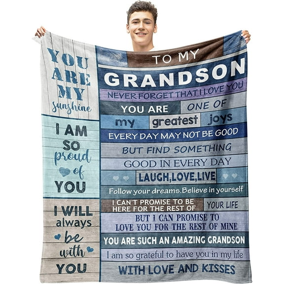 XZYG Grandson Gifts from Grandma Grandpa Blanket Grandson Gifts Throw Blanket Gifts for Grandson Blankets Throws Grandson Gift Ideas Blankets for Birthday Graduation Christmas(30*40inch)