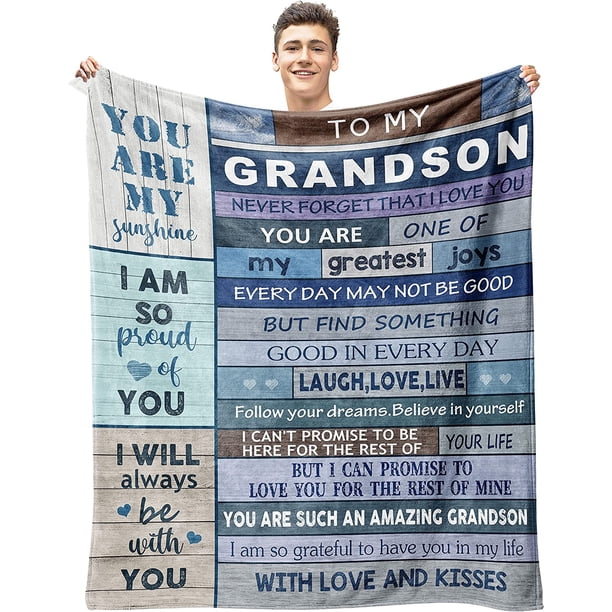LHSHID Grandson Gifts from Grandma Grandpa Blanket Grandson Gifts Throw Blanket Gifts for Grandson Blankets Throws Grandson Gift Ideas Blankets for Birthday Graduation Christmas 30"x40"