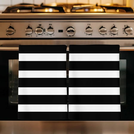 Black Striped Kitchen Towels Set of 2 Modern Simple Monochrome Geometric White Absorbent Dish Towels for Kitchen Microfiber Hand Towel Quick Drying Tea Towel for Cleaning Decorative Dishcloths