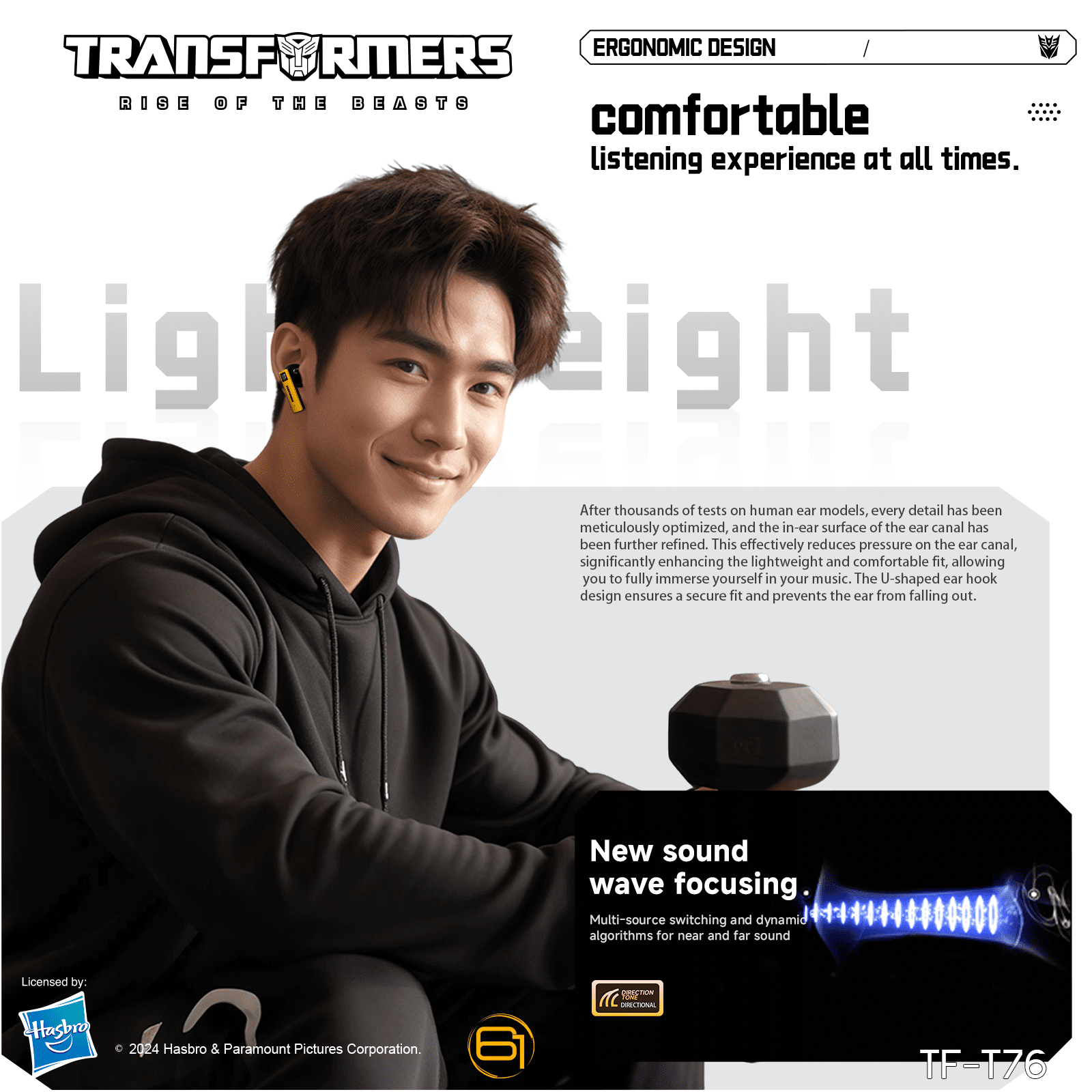 Transformers TF-T76 True Wireless Bluetooth 6.0 Earbuds with Mic, Mecha Zinc Alloy Armor Case, Low-Latency Game/Music Modes, Hi-Fi 13mm Drivers, HD Calling, 40H Total Playtime - Bumblebee Yellow