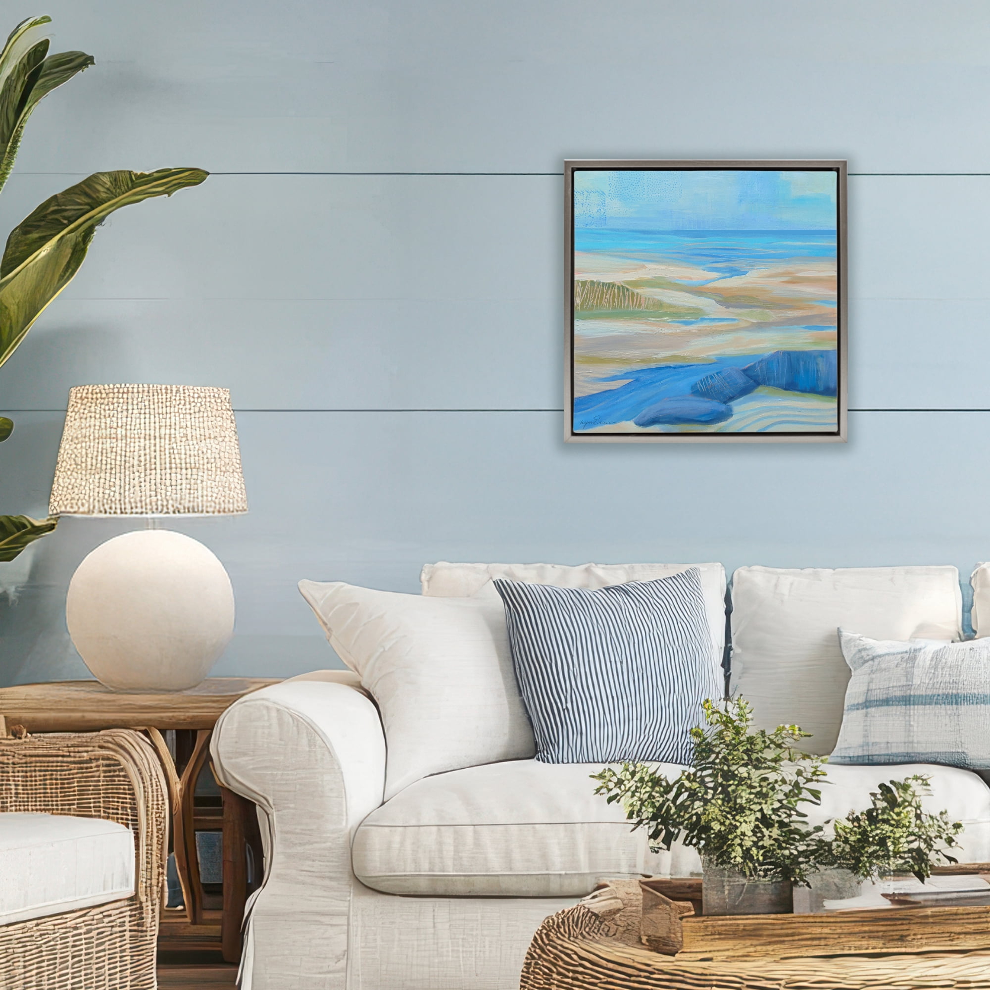Stupell Industries Low Tide Azure Dunes Gray Framed Floater Canvas Wall Art, design by Lynn Ericson Fine Art