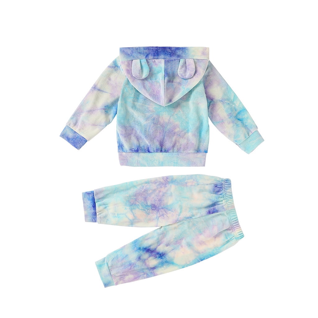 Infant Girls 2Pcs Outfits Tie-Dyed Long Sleeve Hoodie and Pant Suit Children Clothes Set