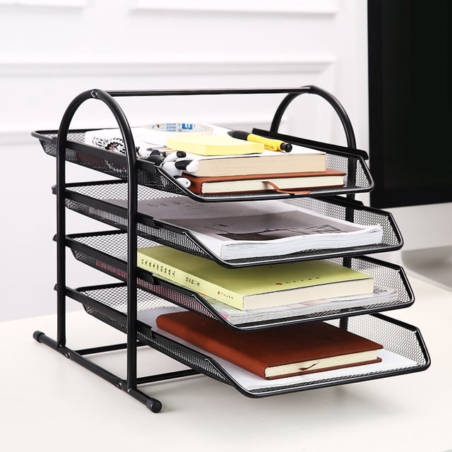 Organizador De Archivos De Escritorio De 4 Compartimentos, Bandeja De Letras De Malla Metálica, Organizador De Papel, Organizador De Archivos De