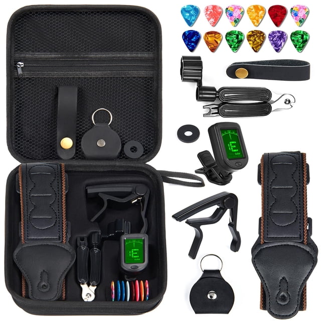 Kit de accesorios para guitarra ASZUNE Stage Rocker con correa, cejilla y afinador