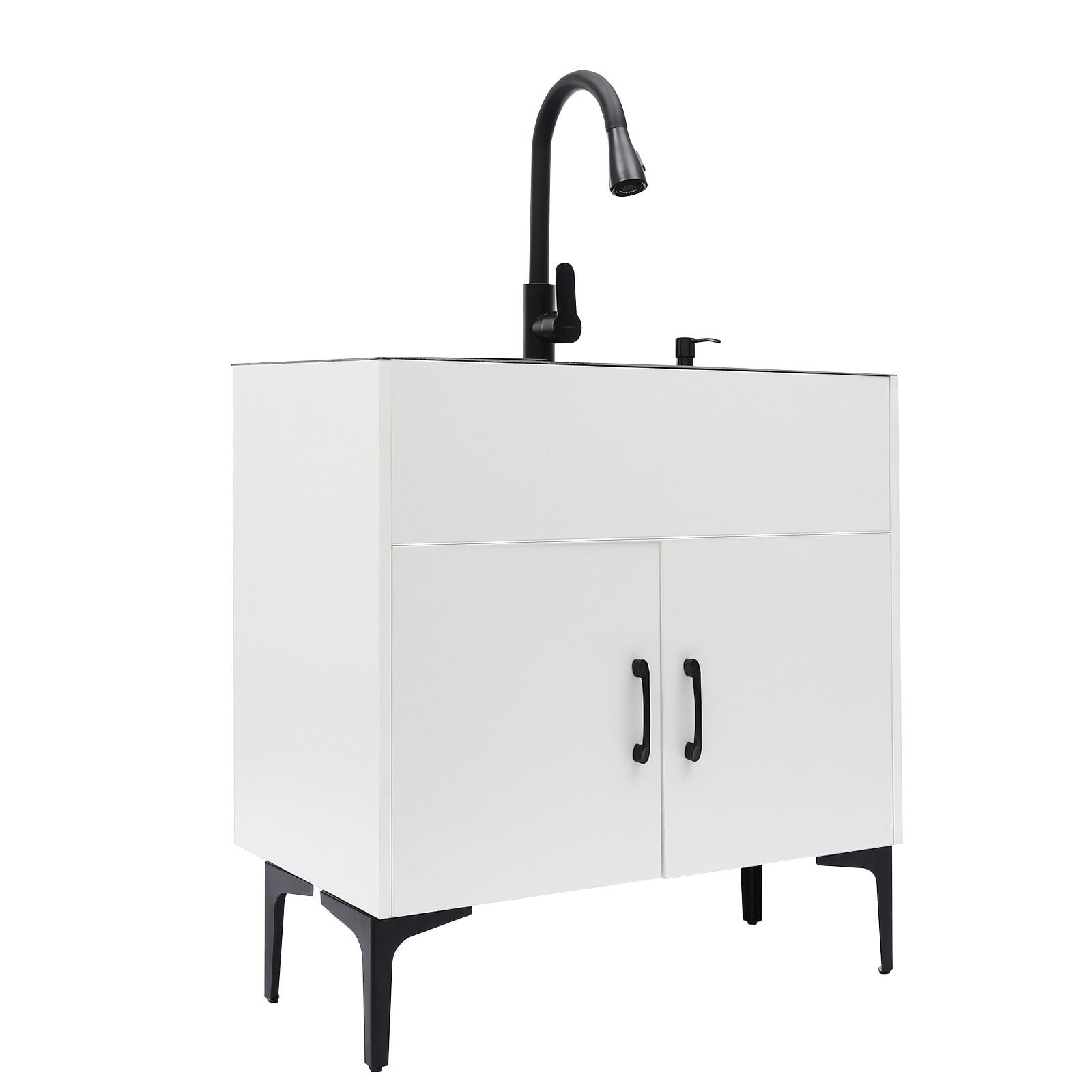 Pull-Out Sprayer Faucet Utility Sink & Stainless Steel Laundry Sink with Cabinet