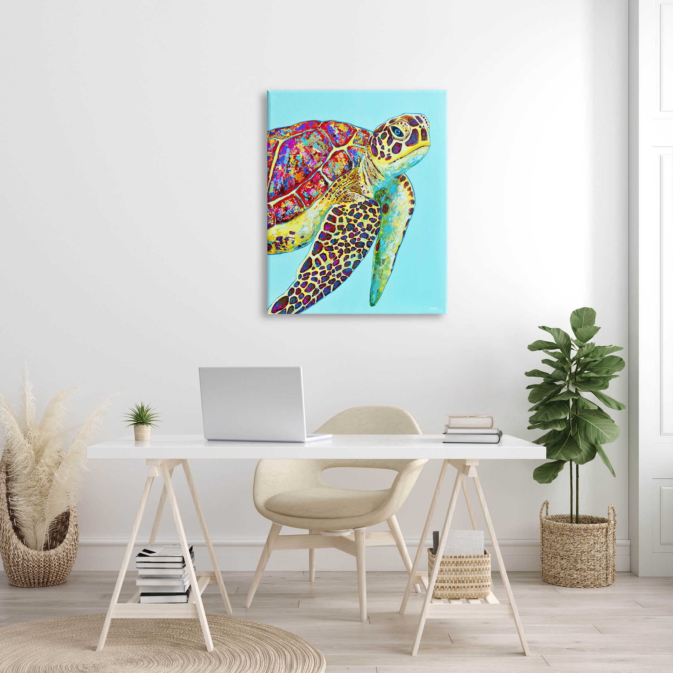 Swimming Sea Turtle Turquoise Accent Animals & Insects Graphic Art Gallery Wrapped Canvas Print Wall Art