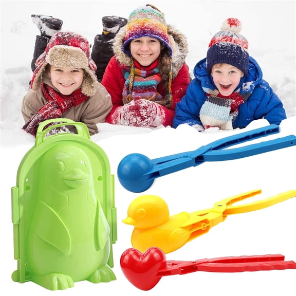 4 Pieces Winter Snow Toys Kit,Snowball Maker Snow Ball Toys Games with Handle,Heart & Duck & Penguin & Sphere Shape,for Snow Ball Fights, Outdoor Game