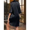 thumbnail image 6 of Spencer Women Satin Nightshirt Button Down Nightgown 3/4 Short Sleeve V-Neck Boyfriend Sleepshirt Side Slit Sleepwear Home Wear (XL,White), 6 of 10