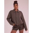 thumbnail image 6 of Women's Brown Striped Jacket, Casual Long Sleeve Outerwear for Fall and Winter, 6 of 8