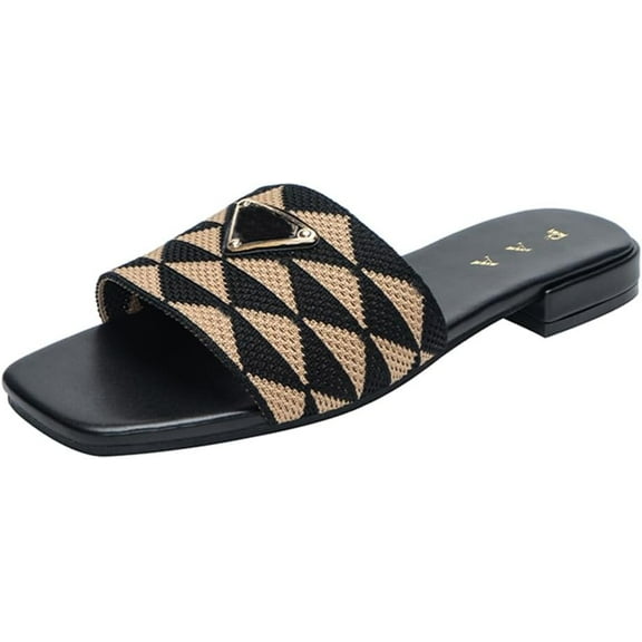 Embroidered Sandals For Women 2025 Dressy Slip On Slides Casual Beach Flats Sandals Square Open Toe Slippers