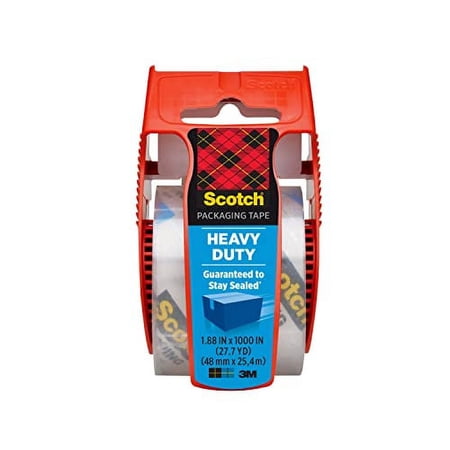 Scotch Heavy Duty Shipping Packaging Tape, 1 Roll with Dispenser, 1.88" x 27.7 Yards, 1.5" Core, Great for Packing, Shipping & Moving, Clear (142L)