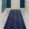 thumbnail image 1 of Custom Size Runner Rug Hexagon Trellis Design Navy Color 26 or 31 inch Wide Pick Your Length Non-Slip Rubber Backing Stair Runner, 1 of 5