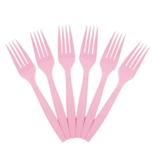 JAM Paper Plastic Forks, Pink, 100 Disposable Forks/Box