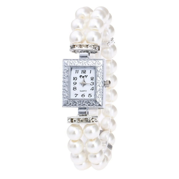 TIMIFIS Watches for Women Square Quartz Watch Imitation Pearl Bracelet Rectangular Ladies Casual Watch - Summer