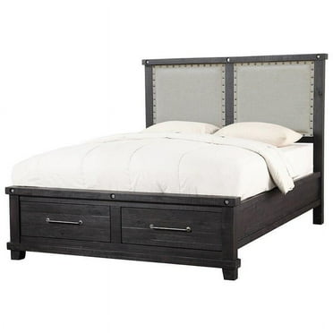 Yanez Industrial Cal King Storage Fabric Bed in Charcoal - Solid Wood