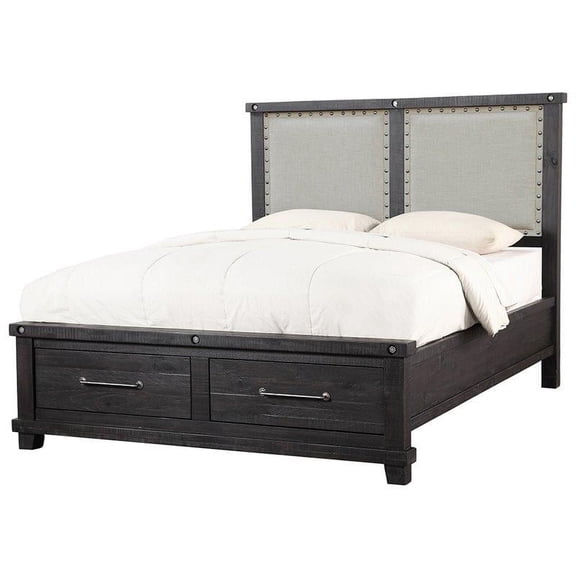 Yanez Industrial Cal King Storage Fabric Bed in Charcoal - Solid Wood