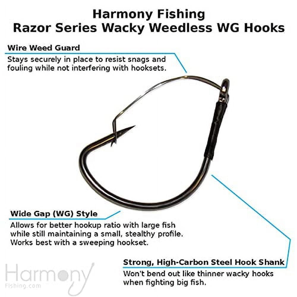 Harmony Fishing - Razor Series Wacky Weedless WG Hooks (Size 1, 25 Pack) -  The Ultimate Bass Fishing Hooks for The Wacky Rig & Neko Rig, Hooks -   Canada