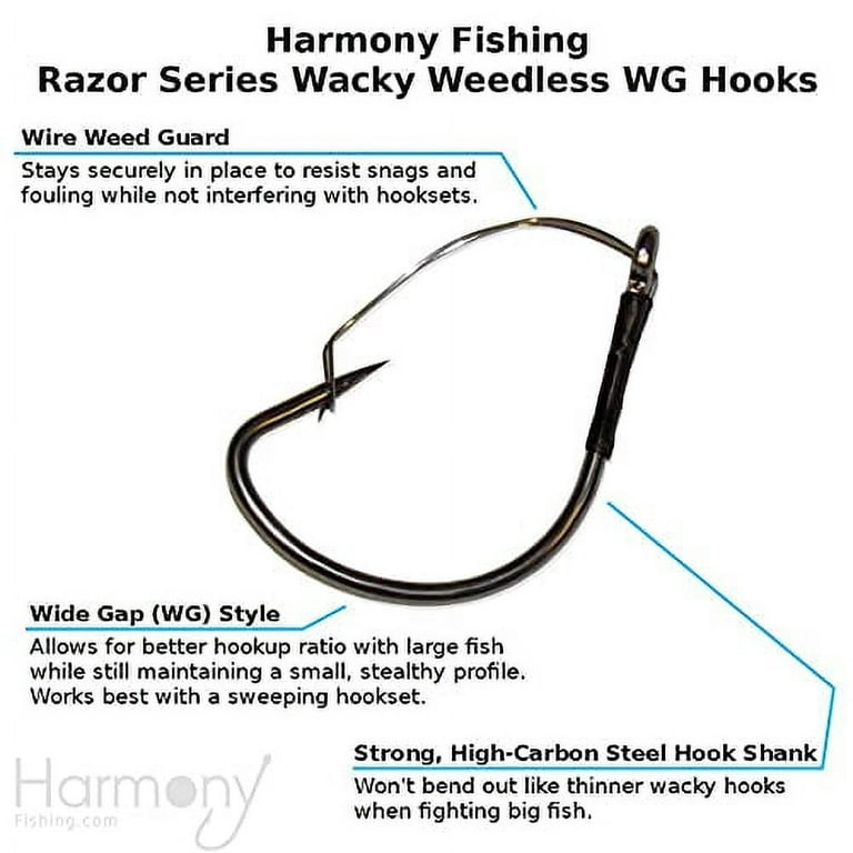 Harmony Fishing - Razor Series Wacky Weedless WG Hooks (Size 1, 25 Pack) -  The Ultimate Bass Fishing Hooks for The Wacky Rig & Neko Rig 