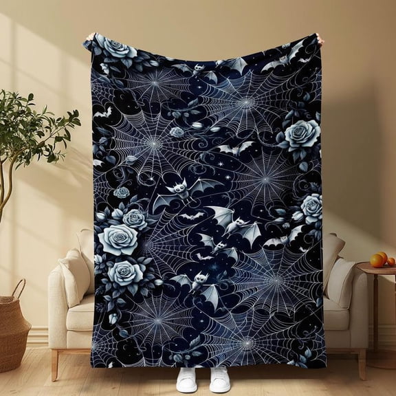 HELLOYOUNG Throw Blanket | Rose Spider Web Pattern Soft Comfortable Bedding | Warm Flannel Blanket for Bedroom Home Office Travel Camping Gifts
