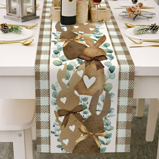 fsxdhpcsgfc Coffee Themed Table Easter Bunny Egg Pattern Linen Print Kitchen Dining Room Insulated Decorative Placemat(B)