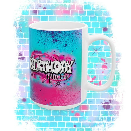 Airbrush Birthday Queen Coffee Cup / Ceramic Mug, (11oz, 15oz)