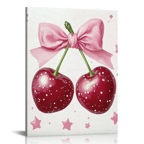 Autua Pink Cherries Kitsch Wall Art Canvas Home Office Decor 12x16 in