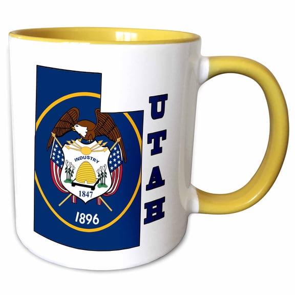 3drose, Utah State Flag in the Outline Map and Letters for Utah, 11oz Two-tone Yellow Mug