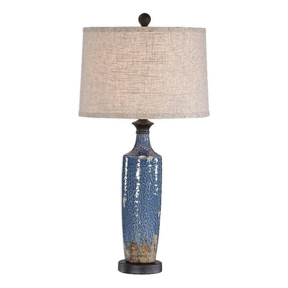 Maklaine 1-Light Coastal Ceramic Table Lamp in Blue/Dark Khaki