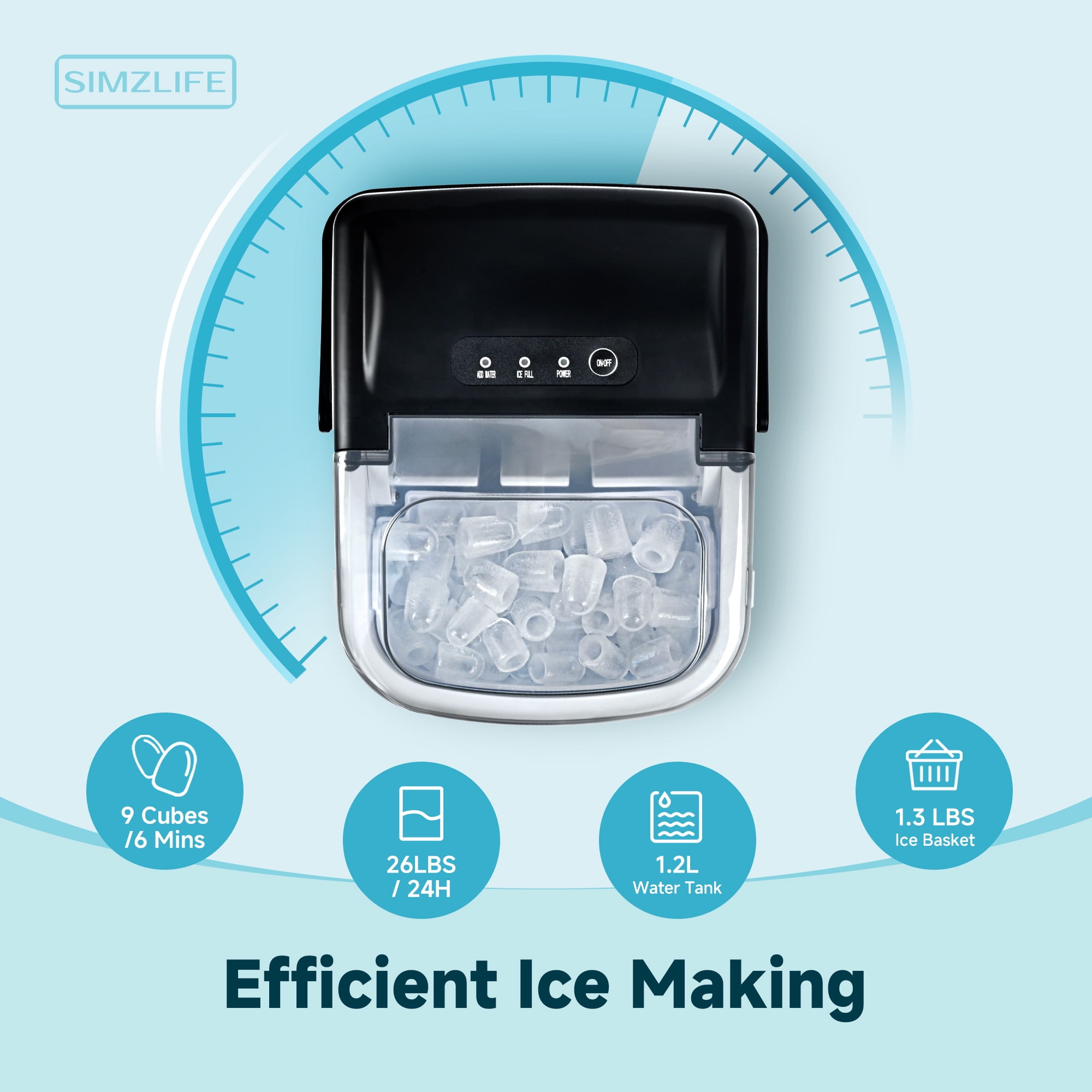Simzlife 26 lbs/24H Countertop Ice Maker Machine, 9 Bullet Simzlife 26 lbs/24H Countertop Ice Maker Machine, 9 Bullet