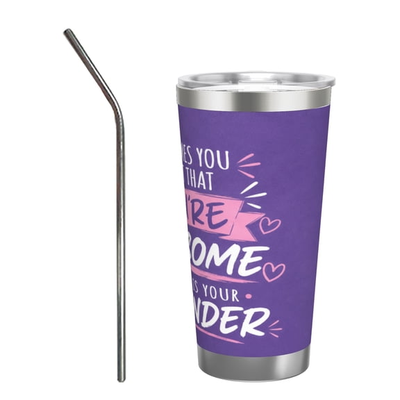 20oz You Are Awesome Inspirational Tumbler with Handle Stainless Steel Insulated Travel Coffee Cup Gift with Stainless Steel Straw