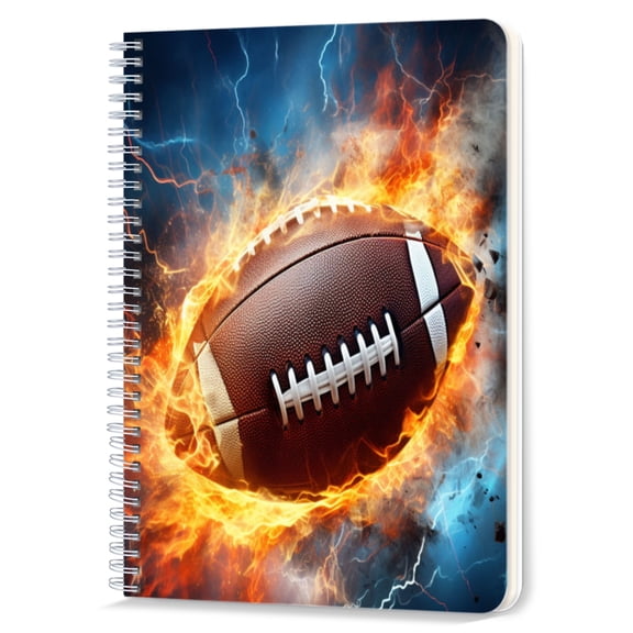 Spiral Notebook,Double-Wire Spiral College Lined Journal Notebook for Study and Notes,100 Pages,5.71x 8.26 in - Football Enveloped by Detailed Flames and Lightning