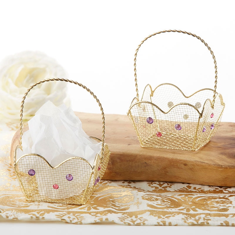 Indian Jewel Gold Wire Favor Basket with Jewel Details (Set of 6
