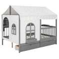 thumbnail image 6 of Full Size House Bed - 2 Large Drawers, Side Bookshelf with LED Strip, No Box Spring Needed for Teens,Gray, 6 of 21