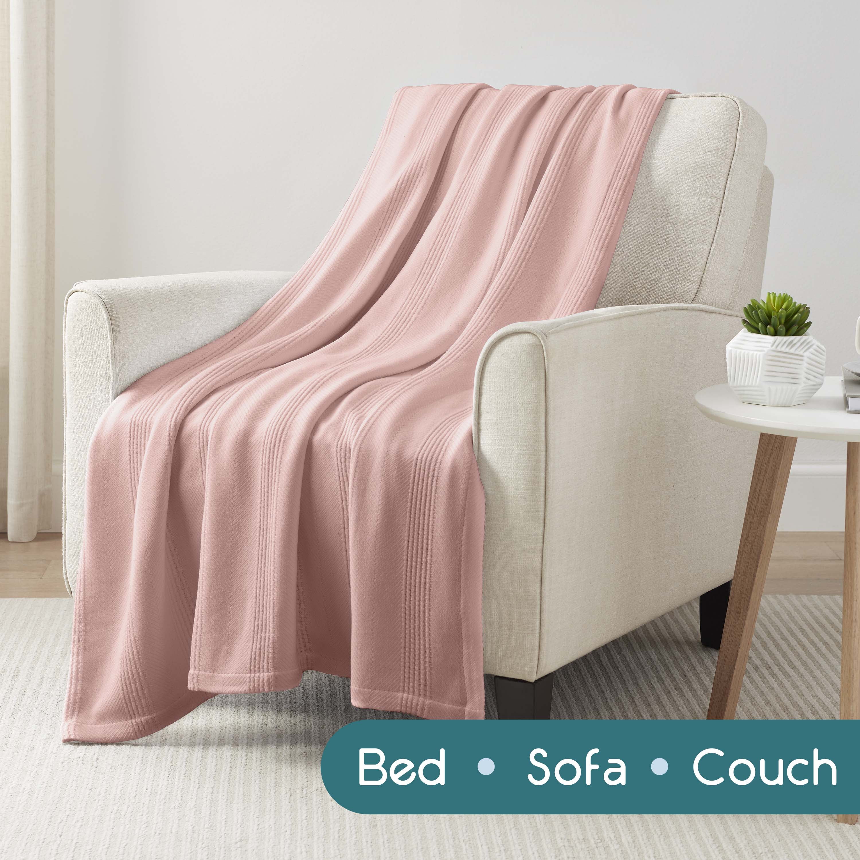 Lightweight Breathable 100% Cotton Knit Blanket – All-Season Bed Blanket – Twin Size – Pink Clay