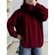 thumbnail image 4 of Suéter de Cuello Alto y Larga para Mujer con Cremallera, Jersey Informal de Punto Acanalado para Otoño e Invierno. Vino Tinto M, 4 of 7