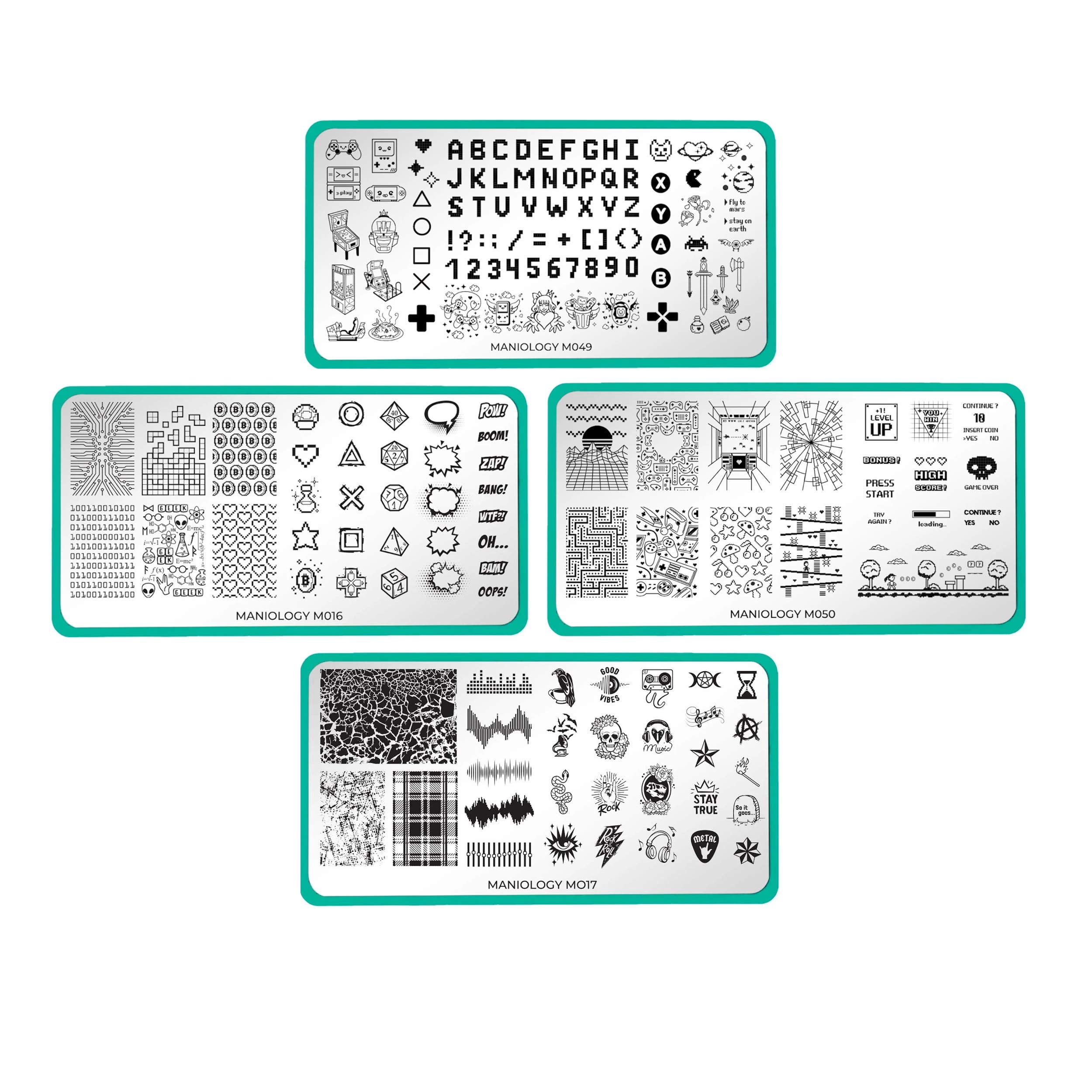 Maniology The Ultra Chic Geek Nail Stamping Plates, Geek and Gamer Nail Art, Rebel Yell and Game Over Collection (Level Up (M016), Radio Riot (M017), High Score (M049), Insert Coin (M050)) ALT1
