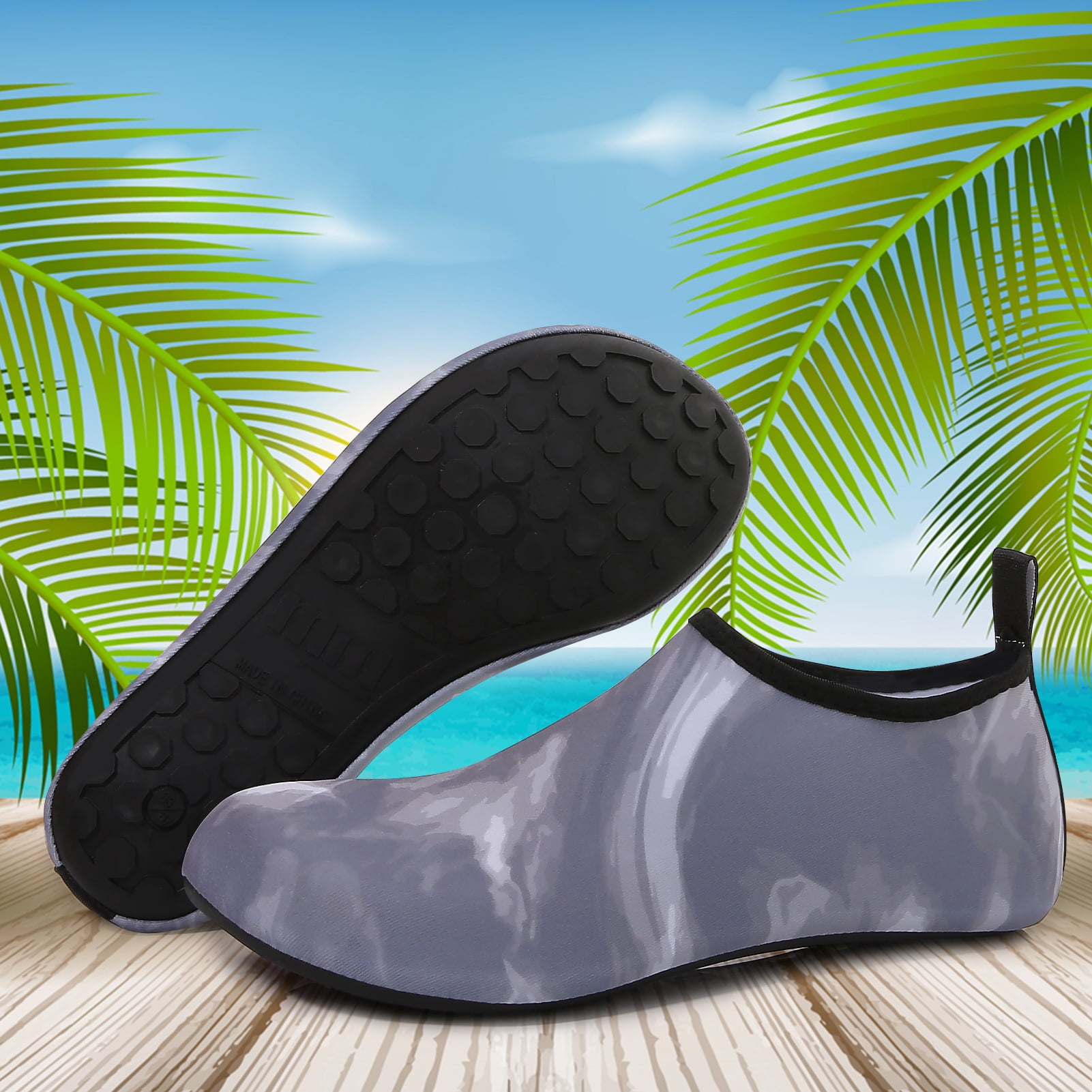 Men and Women a Slip On Barefoot Quick-Dry Beach Aqua Yoga Water Shoes (Fog/Grey, 4-5 Women)