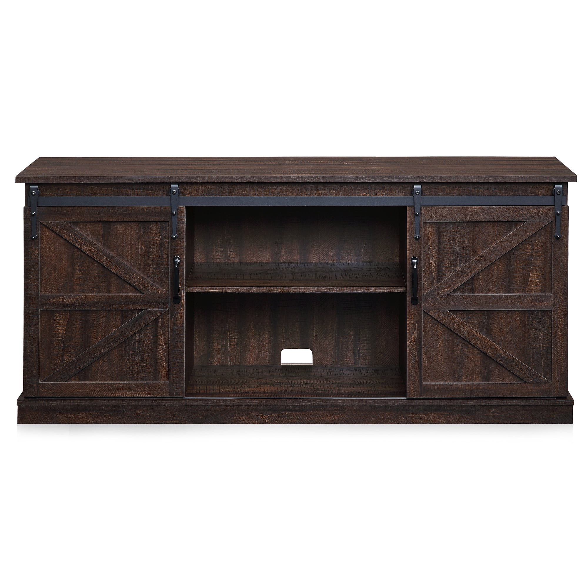 BELLEZE Modern Farmhouse Style 58"TV Stand W/Sliding Barn Door Console Table Storage For TV Up