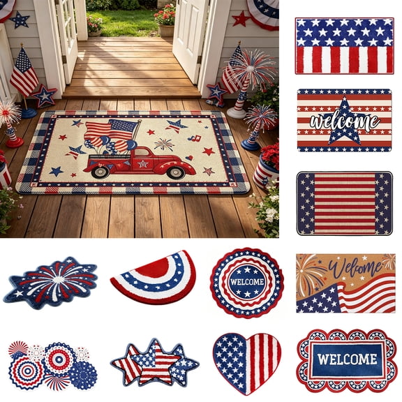 Nkmbld Patriotic Front Door Mat, Decorative Non Slip Rubber Backing Floor Mats, Soft Absorbent Welcome Doormats for Memorial Day Indoor Outdoor Decor
