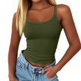 thumbnail image 4 of Women's Round Neck Slim Fit Sleeveless T-Shirt, Casual Solid Color Layering Top for Summer Basics,Army Green L, 4 of 5