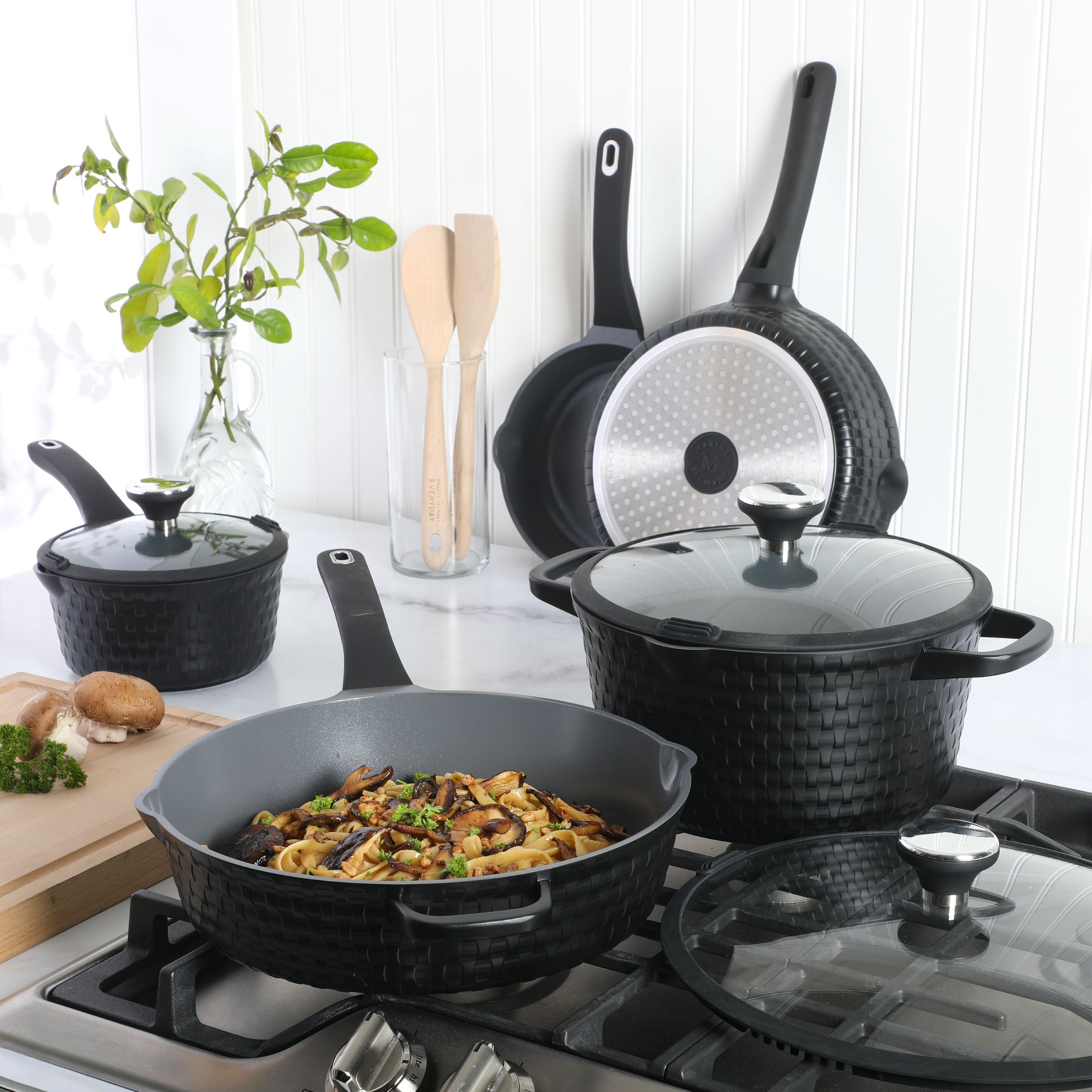Martha Stewart 10pc Aluminum Cookware Set Black Basket Weave