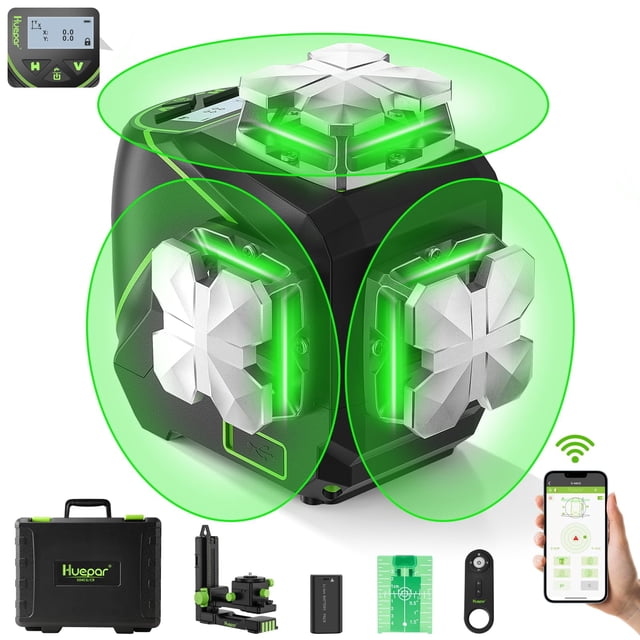 Nivel láser Huepar S03CG de 12 líneas, autonivelante 3D con pantalla LCD