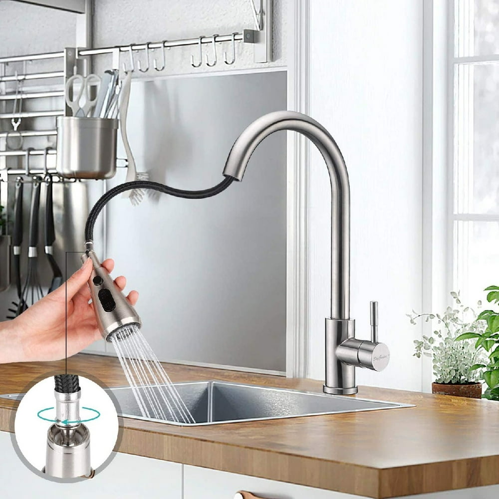 Kitchen Sink Faucet, Kitchen Faucet Stainless Steel with Pull Down Stainless Steel Utility Sink With Sprayer
