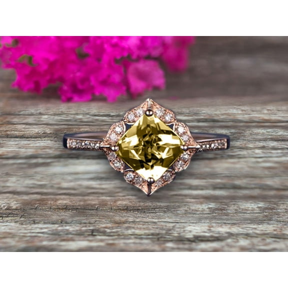 2 Carat 6mm Princess Cut Champagne Diamond Moissanite Engagement Ring On 10k Rose Gold Wedding Ring Art Retro Vintage Looking