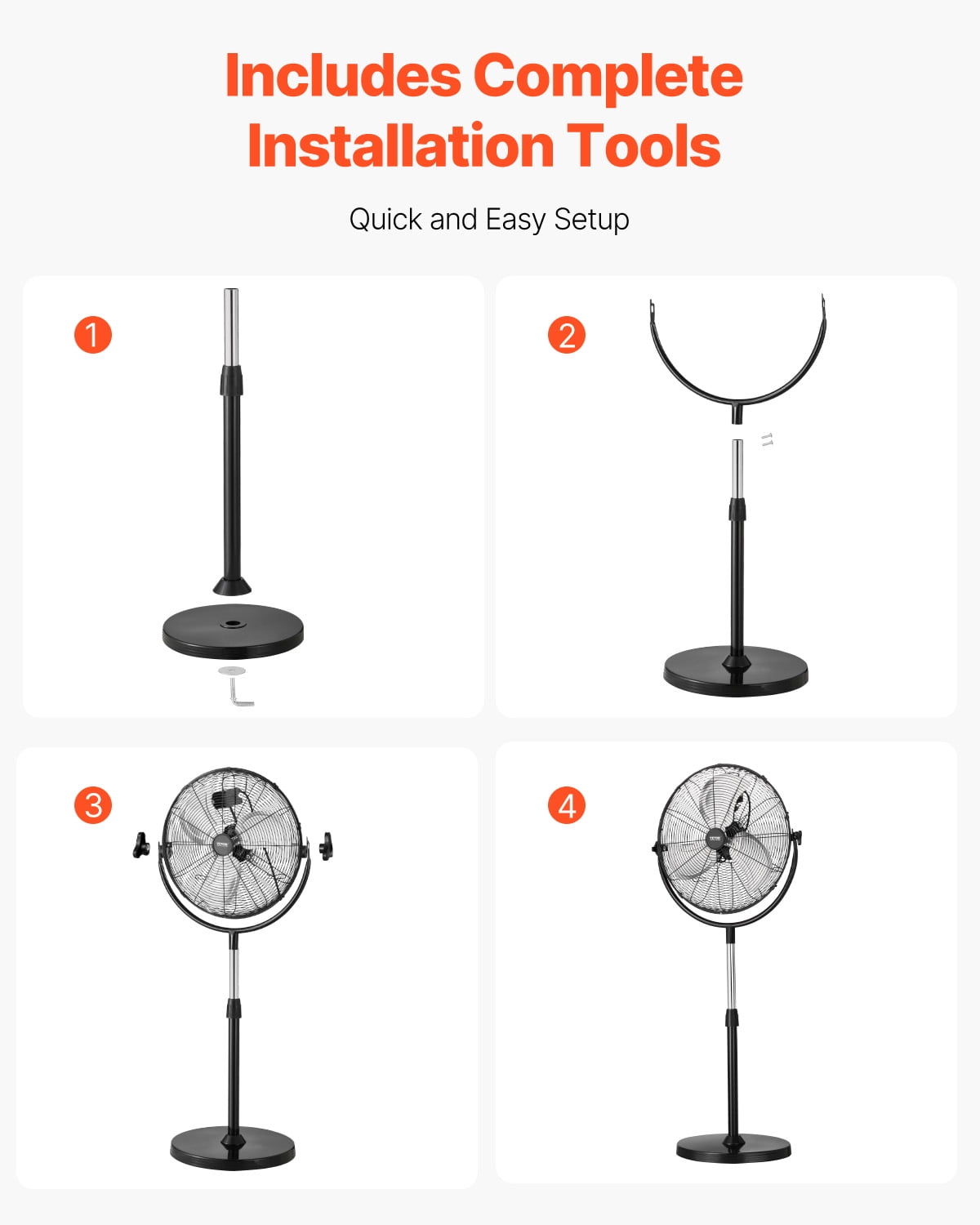 VEVOR Industrial Pedestal Fan, 18 Inch Standing Fan with 45.3 to 57.9 Inches Adjustable Height, Floor Fans with 3 Adjustable Speeds