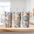 thumbnail image 2 of 20oz Coffee Mug with Lid and Straw - Stainless Steel Double Wall Vacuum Insulated Travel Tumbler, Leakproof Thermal Design, Bohemian, 2 of 5