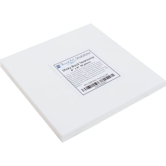 Sticky Back Tearaway Embroidery Stabilizer by Threadart | 50 8" x 8" Sheets | For Machine Embroidery