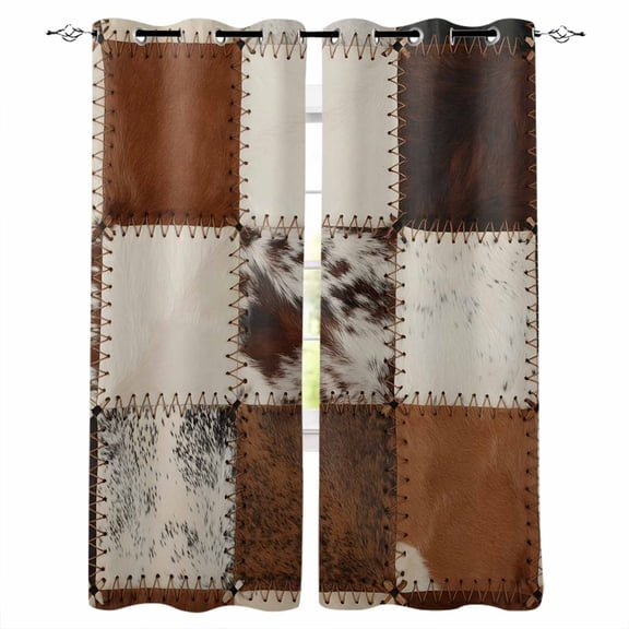 Fsddascl Brown Blackout Curtains for Bedroom/Living Room, Thermal Insulated Kitchen Curtains, Vintage Art Plaid Farmhouse Checkered Grommet Darkening Window Treatment Drapes 42"x84"x2
