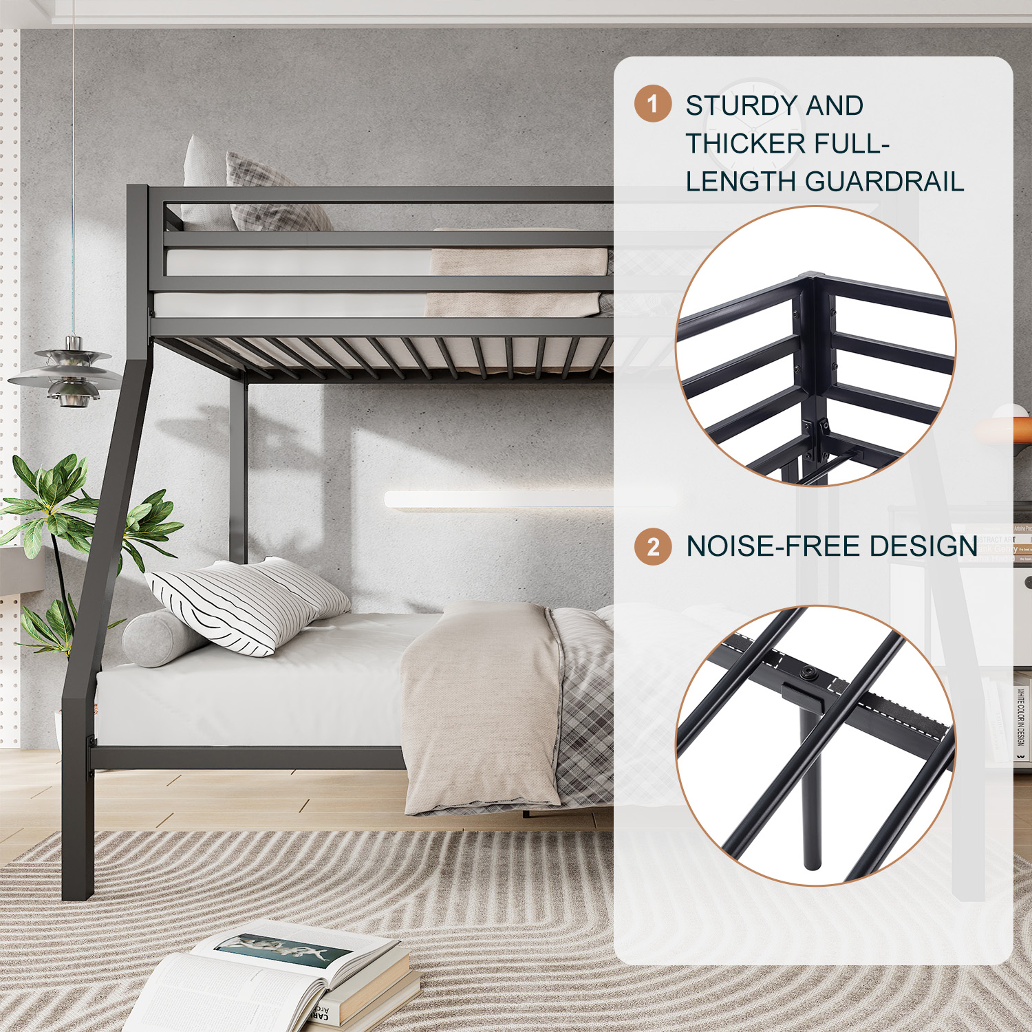 Amolife Twin over Full Size Metal Bunk Bed, Black photo 8