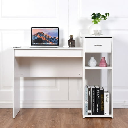 Costway Computer Desk Pc Laptop Table W Drawer And Shelf Home Office Furniture White Walmart Canada